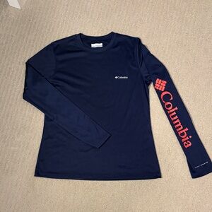 Columbia Navy dry-fit Long-Sleeve Logo Shirt with Red Sleeve Print